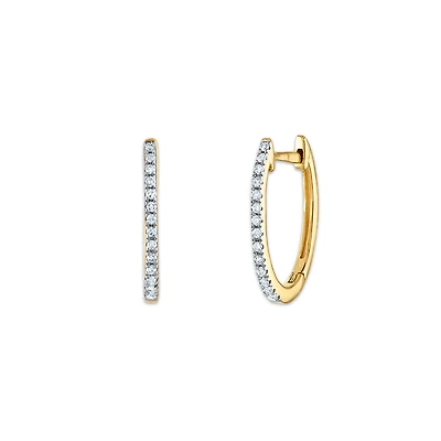 1/10 CTW Natural Diamond Oval Hoop Earrings in 10KT Yellow Gold