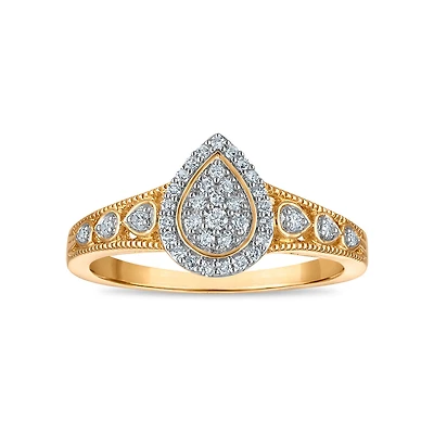 1/5 CTW Natural Diamond Halo Cluster Ring in 10KT Yellow Gold