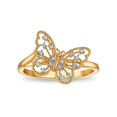 Natural Diamond Accent Butterfly Ring in 10KT Yellow Gold