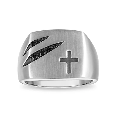 Natural Black Diamond Accent Cross Ring in Sterling Silver