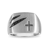 Natural Black Diamond Accent Cross Ring in Sterling Silver