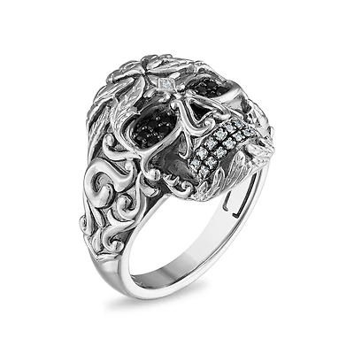 1/5 CTW Natural Diamond Skull Ring in Sterling Silver
