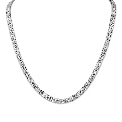 1/2 CTW Natural Diamond 24-inch Double Row Tennis Necklace in Rhodium Plated Sterling Silver