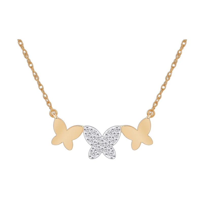 Diamond Accent Butterfly Necklace in Gold Plated Sterling Silver