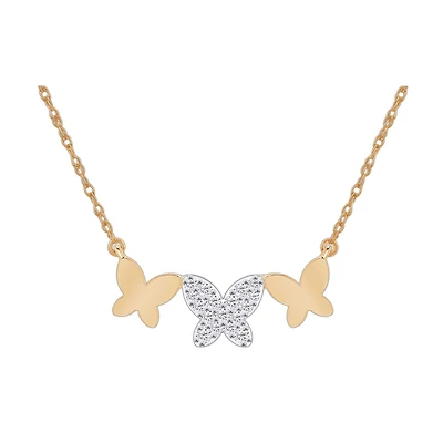 Diamond Accent Butterfly Necklace in Gold Plated Sterling Silver
