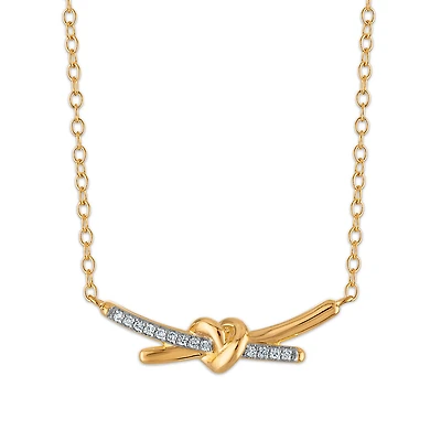 Diamond Accent Love Knot Necklace in Gold Plated Sterling Silver