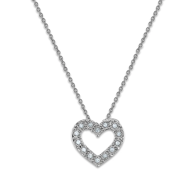1/10 CTW Natural Diamond Heart 18-inch Pendant in Rhodium Plated Sterling Silver