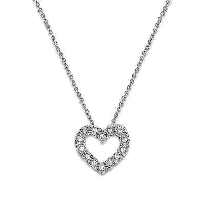 1/10 CTW Natural Diamond Heart 18-inch Pendant in Rhodium Plated Sterling Silver