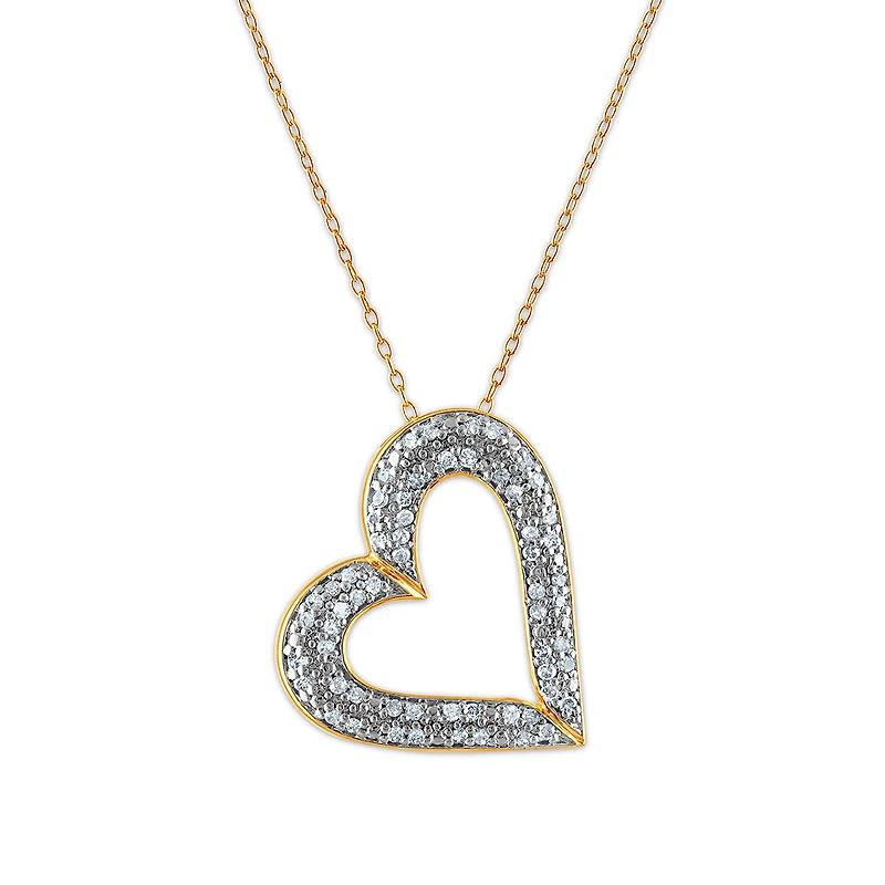 1/2 CTW Natural Diamond Heart 18-inch Pendant in Yellow Gold Plated Sterling Silver