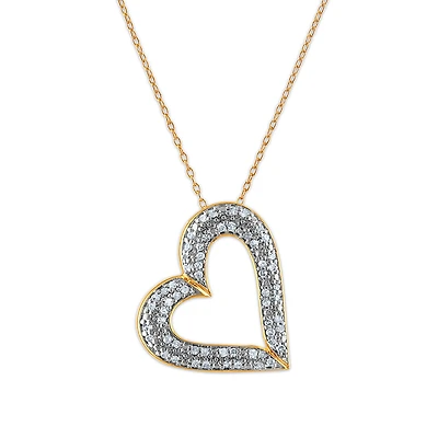 1/2 CTW Natural Diamond Heart 18-inch Pendant in Yellow Gold Plated Sterling Silver