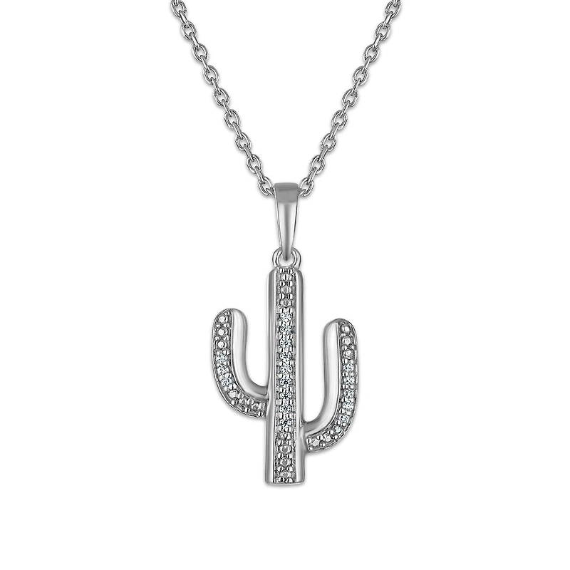 Natural Diamond Accent 18-inch Cactus Pendant in Sterling Silver