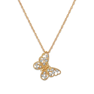 Natural Diamond Accent 18-inch Butterfly Pendant in 10KT Yellow Gold
