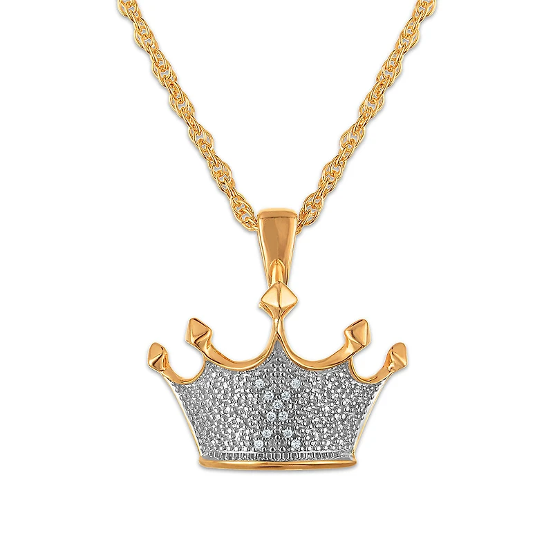 Natural Diamond Accent 22-inch Crown Pendant in Gold Plated Sterling Silver