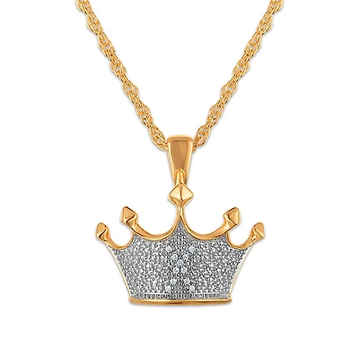 Natural Diamond Accent 22-inch Crown Pendant in Gold Plated Sterling Silver