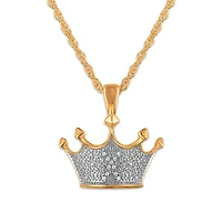 Natural Diamond Accent 22-inch Crown Pendant in Gold Plated Sterling Silver
