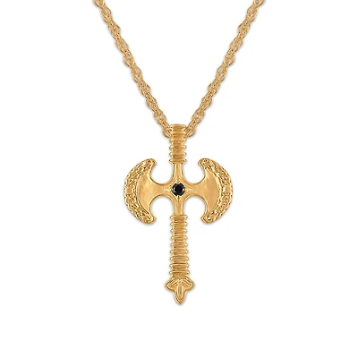 Natural Black Diamond Accent 22-inch Axe Pendant in Gold Plated Sterling Silver