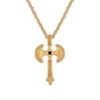 Natural Black Diamond Accent 22-inch Axe Pendant in Gold Plated Sterling Silver