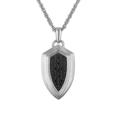 Natural Black Diamond Accent 22-inch Shield Pendant in Sterling Silver