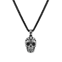 Serpents and Saints Natural Diamond Accent 22-inch Skull Pendant in Sterling Silver