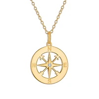 Natural Diamond Accent Compass Pendant in Gold Plated Sterling Silver