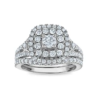 1 1/2 CTW Natural Diamond Halo Bridal Set Ring in 10KT White Gold