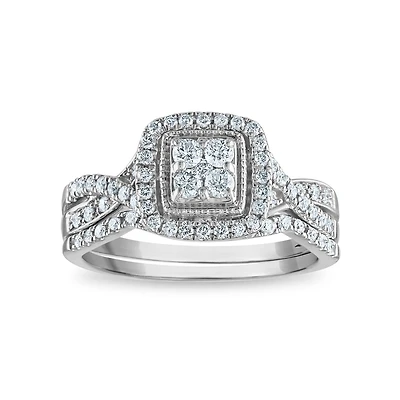 1/2 CTW Natural Diamond Halo Bridal Set in 10KT White Gold