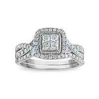 1/2 CTW Natural Diamond Halo Bridal Set in 10KT White Gold