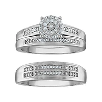 1/5 CTW Natural Diamond Halo Wedding Trio Set in 10KT White Gold
