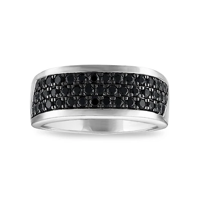 1 CTW Black Natural Diamond Fashion Ring in Rhodium Plated Sterling Silver