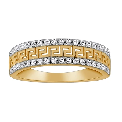 1/4 CTW Natural Diamond Greek Key Ring in 10KT Yellow Gold
