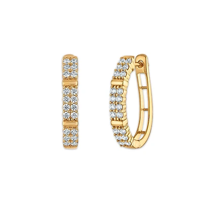EcoLove 1 CTW Lab Grown Diamond Double Row Hoop Earrings in 10KT Yellow Gold