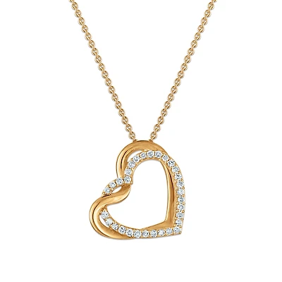 EcoLove 1/4 CTW Lab Grown Diamond Heart Pendant in Yellow Gold Plated Sterling Silver