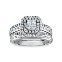EcoLove 1 CTW Lab Grown Diamond Halo Bridal Set in 10KT White Gold