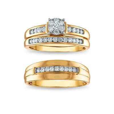 EcoLove 1/2 CTW Lab Grown Diamond Cluster Wedding Trio Set in 10KT Yellow Gold