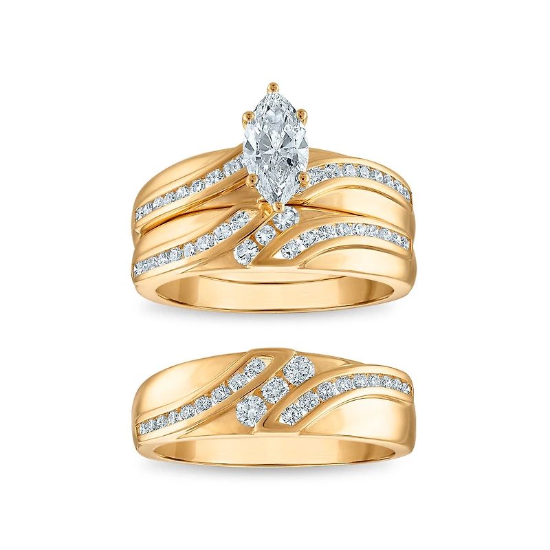 EcoLove 1-5/8 CTW Lab Grown Diamond Wedding Trio Set in 10KT Yellow Gold