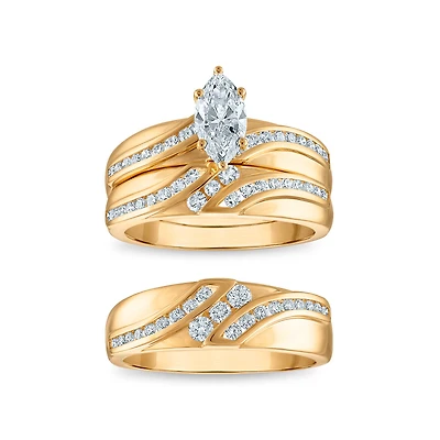 EcoLove 1-5/8 CTW Lab Grown Diamond Wedding Trio Set in 10KT Yellow Gold