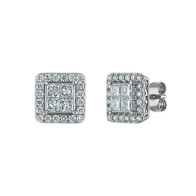Red Hot Deal 1-1/2 CTW Lab Grown Square Halo Lab Grown Diamond Earrings in 14KT Gold