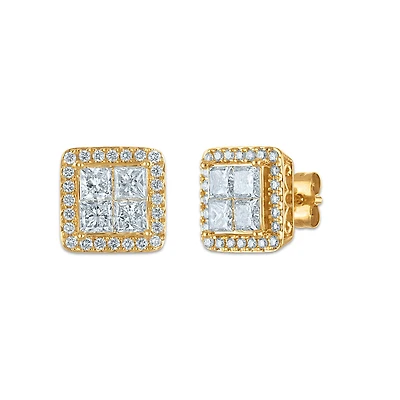 Red Hot Deal 2 CTW Princess Cut Lab Grown Diamond Halo Stud Earrings in 14KT Yellow Gold