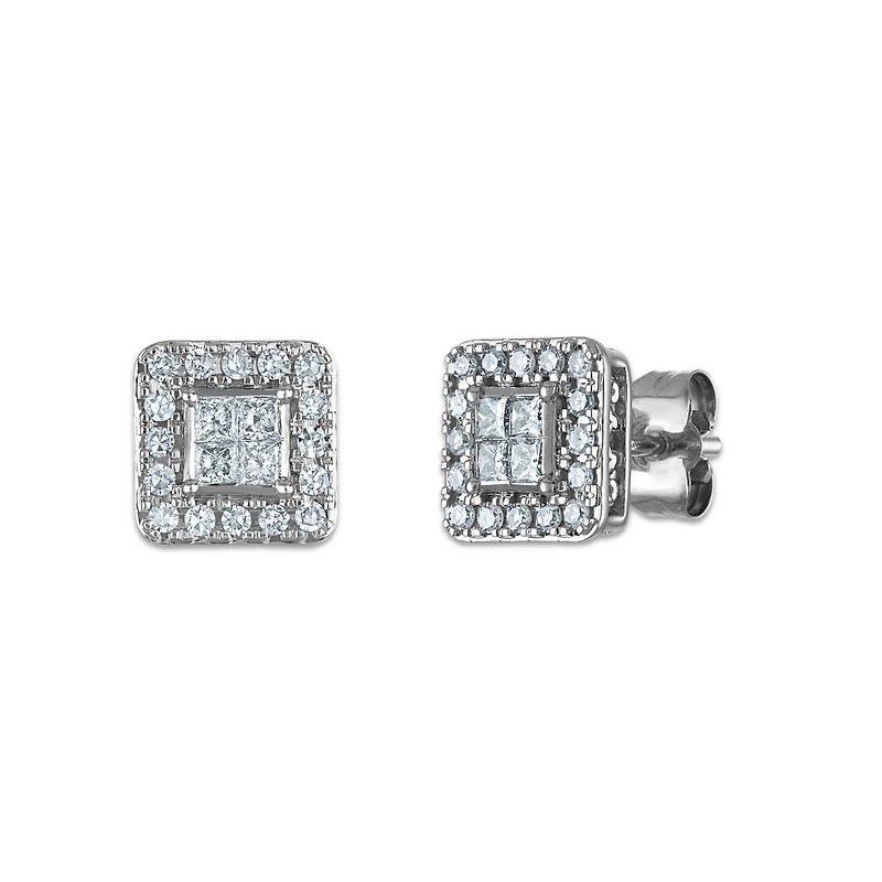 Red Hot Deal 1/2 CTW Princess Cut Lab Grown Diamond Halo Stud Earrings in 14KT White Gold