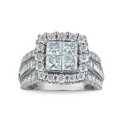 Red Hot Deal 3 CTW Lab Grown Diamond Halo Engagement Ring in 14KT White Gold