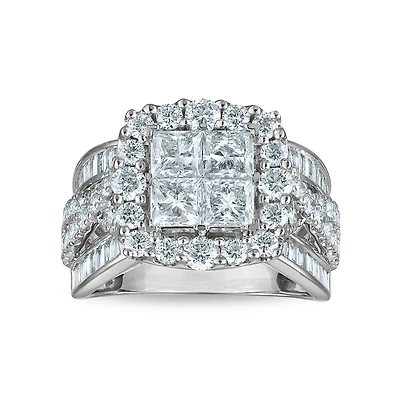 Red Hot Deal 3 CTW Lab Grown Diamond Halo Engagement Ring in 14KT White Gold