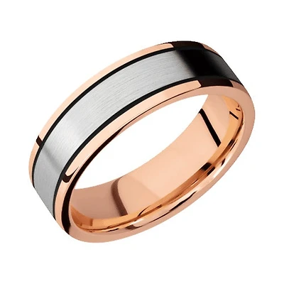 Lashbrook 14KT Rose Gold Band with Polished Finish and 14KT White Gold Inlay