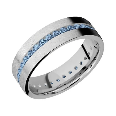 Lashbrook 10KT White Gold Distressed Finish Band with Denim Blue Sapphires