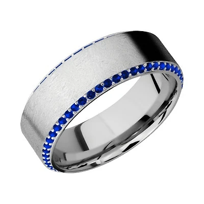 Lashbrook 10KT White Gold Distressed Polished Finish Band with Blue Sapphires