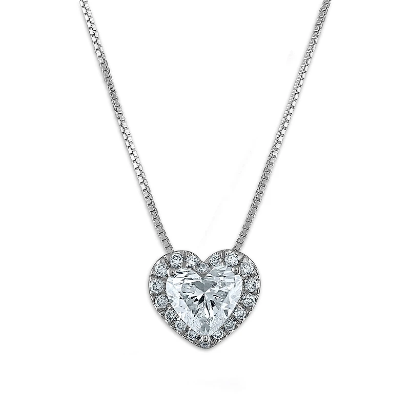 Signature EcoLove 1-1/8 CTW Lab Grown Diamond Halo 18-inch Heart Pendant in 14KT White Gold