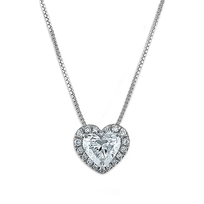 Signature EcoLove 1-1/8 CTW Lab Grown Diamond Halo 18-inch Heart Pendant in 14KT White Gold