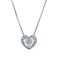 Signature EcoLove 1-1/8 CTW Lab Grown Diamond Halo 18-inch Heart Pendant in 14KT White Gold