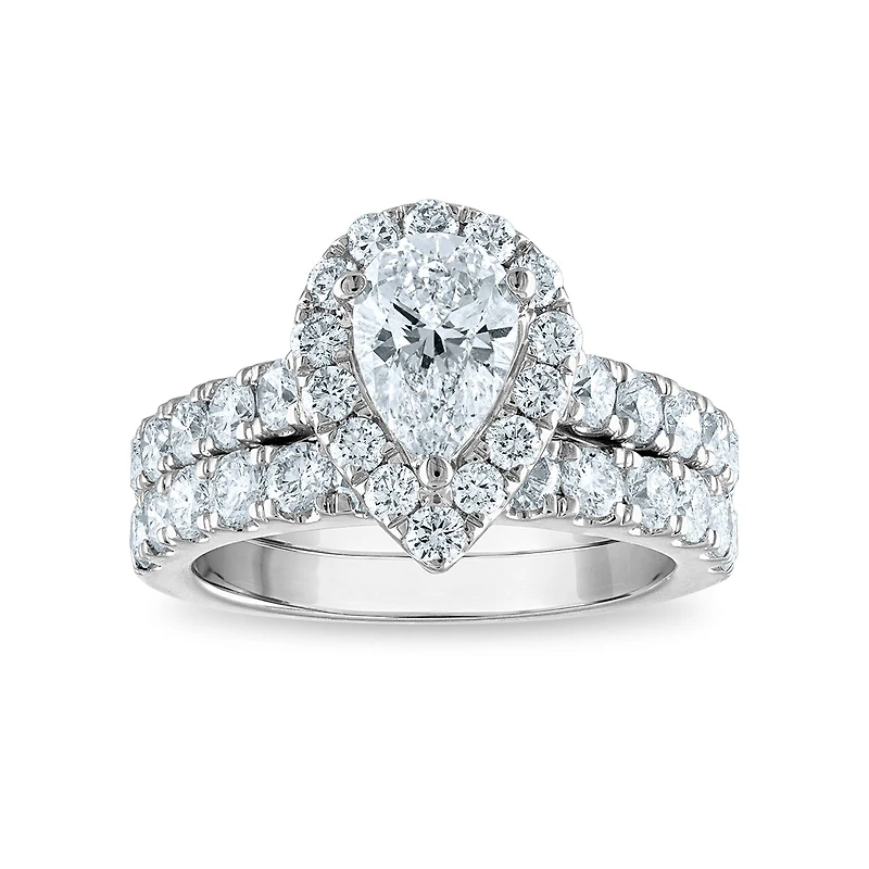 Signature EcoLove Diamond Dreams 3 CTW Lab Grown Diamond Halo Bridal Set in 14KT White Gold