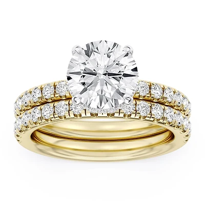 Signature EcoLove Diamond Dreams 3-3/4 CTW 100 Facet Centurion Lab Grown Diamond Bridal Set in 18KT Yellow Gold