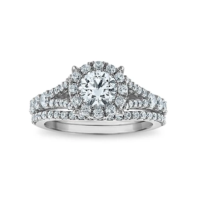 LoveSong EcoLove 2 CTW Lab Grown Diamond Halo Bridal Set in 10KT White Gold